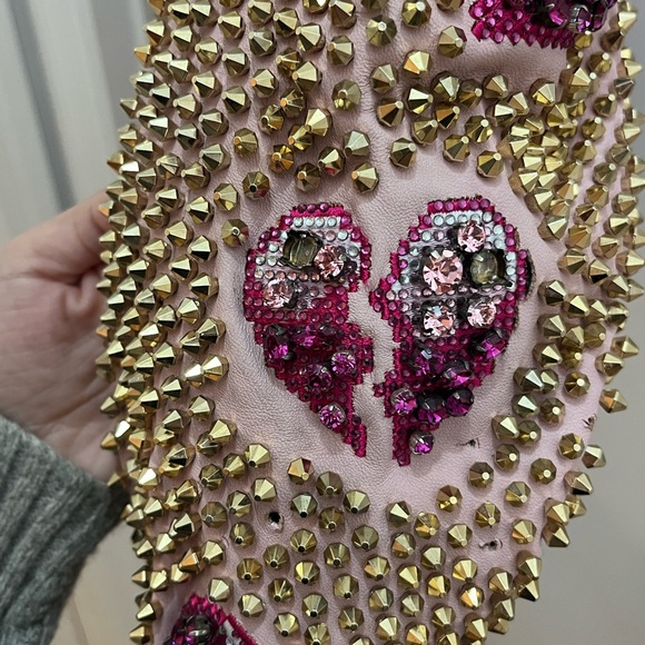 Philipp Plein Pink Leather Jacket w/ Studded Sleeves & Crystal Patches S As Is - Picture 11 of 16